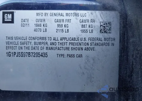 2011 Chevrolet Cruze Eco from USA, damaged, VIN 1G1PJ5S97B7205435